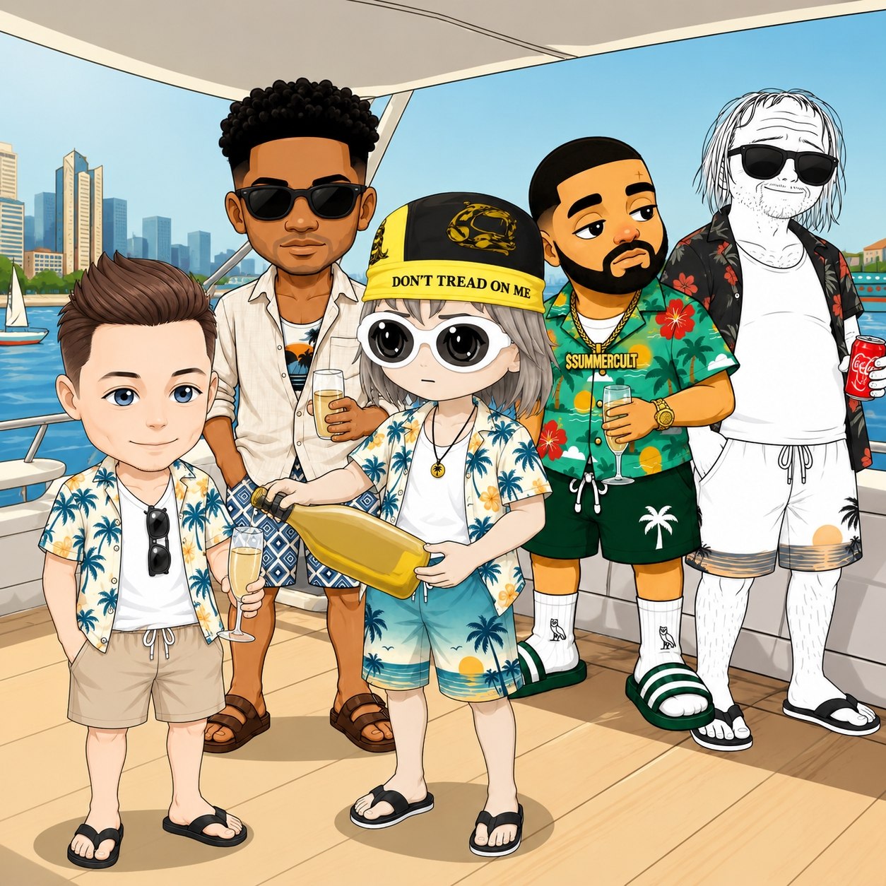 Summer Cult pouring champagne on a yacht